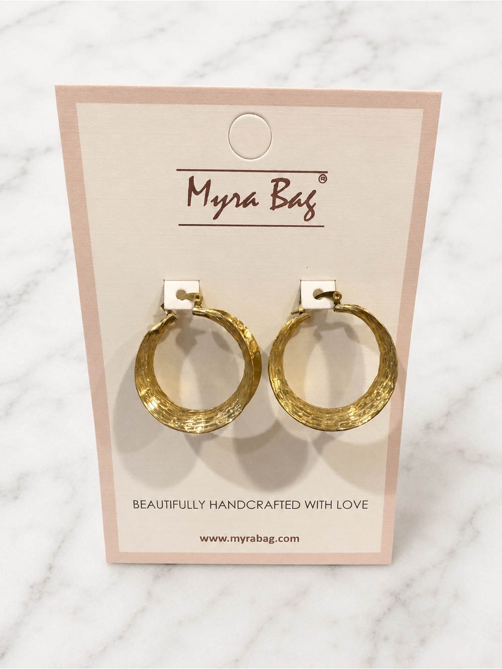 Myra Bag Shimmering Gold Tone Hammered Hoop Earrings